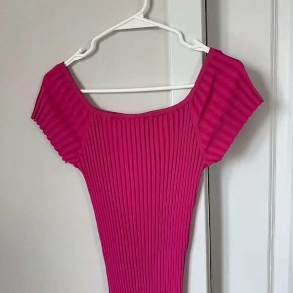NWT ASTR The Label Loriana Dress Size XL Pink Ribbed Bodycon Off the Shoulder - Picture 5 of 16